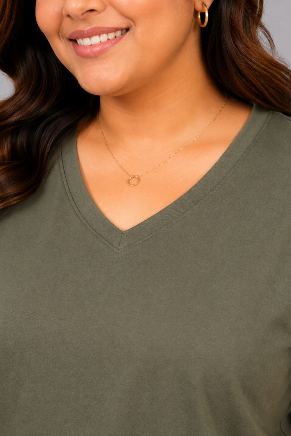 Woman Cotton Lycra V-Neck  Active Tees –Sage