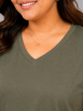 Woman Cotton Lycra V-Neck  Active Tees –Sage