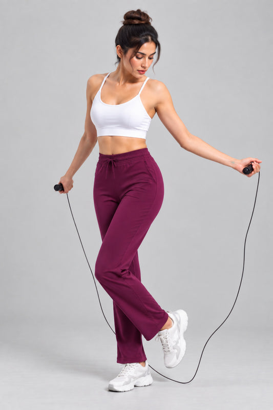 Mid Rise Easy Cotton Pants-Wine