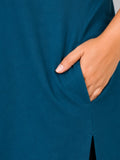 Women’s Plus Size Solid V-Neck Half Sleeve Long Top – Teal Blue