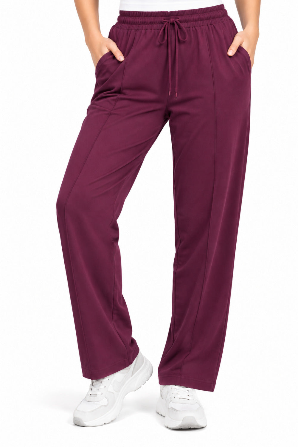 Mid Rise Easy Cotton Pants-Wine