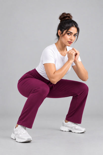 Mid Rise Easy Cotton Pants-Wine