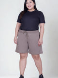 Women's High-Waisted Design Drawstring Waist Blended Regular Fit Shorts- Mocha