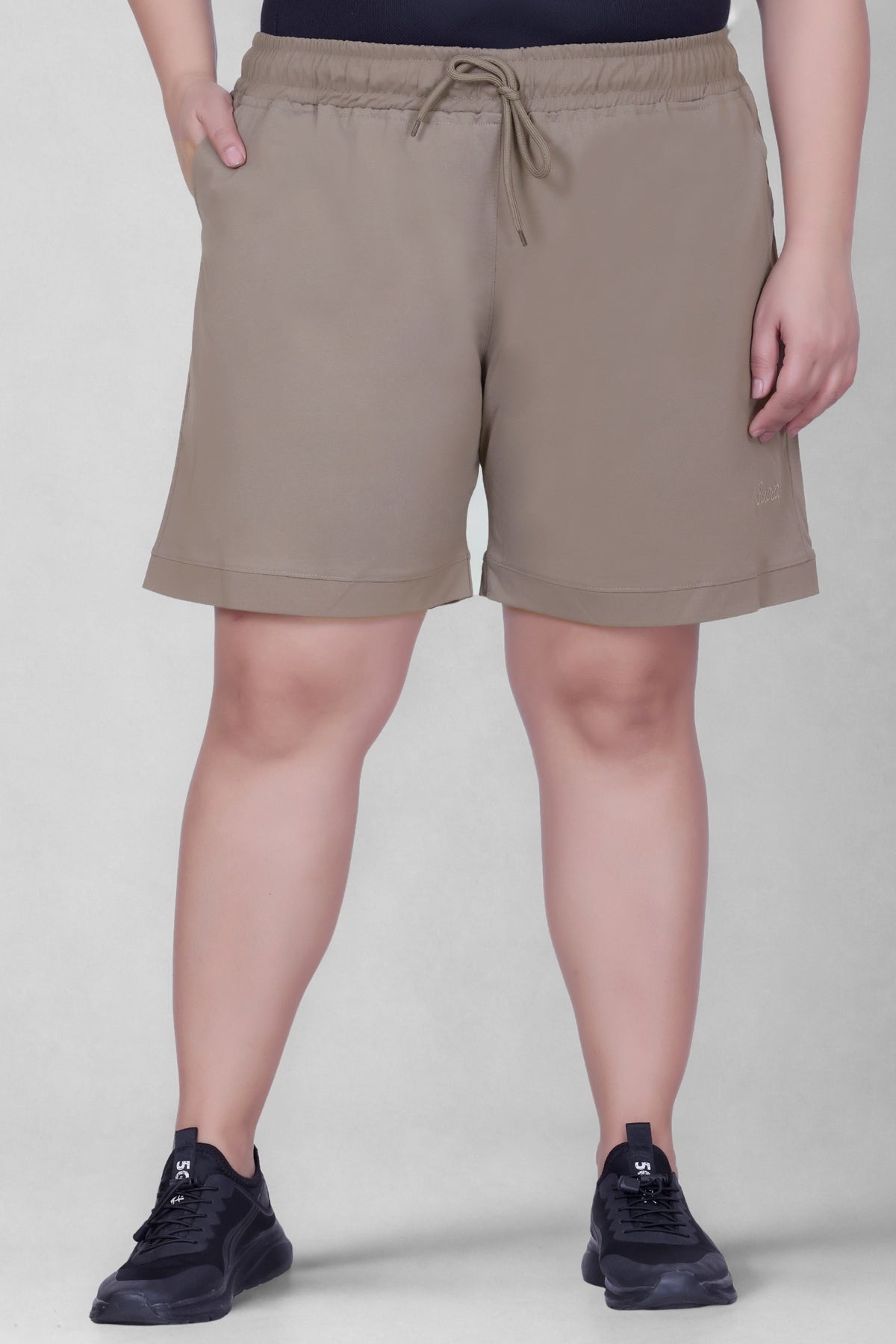 Plus Size Cotton Shorts For Women - Plain Bermuda Combo (Mocha/Blue)