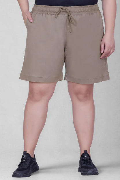 Plus Size Cotton Shorts For Women - Plain Bermuda Combo (Mocha/Blue)