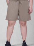 Plus Size Cotton Shorts For Women - Plain Bermuda Combo (Mocha/Blue)