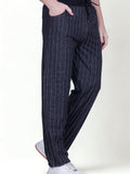 Jinxer Men’s Black Striped Straight-Fit Cotton Trackpant-Black