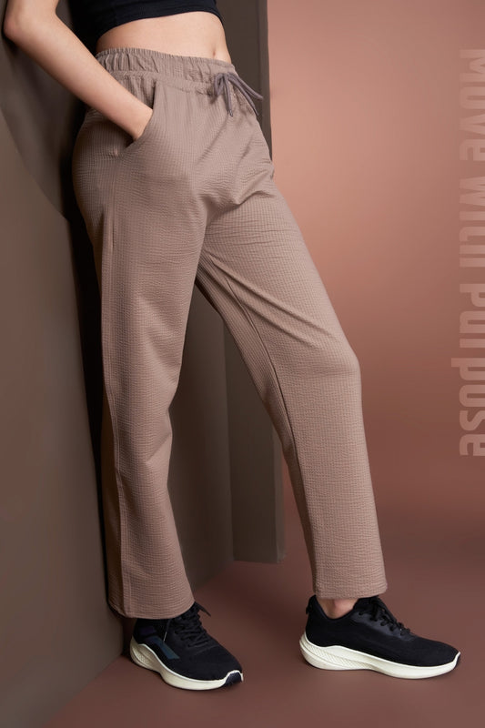 Women's High Rise Waffle Knit Track Pants-Mocha