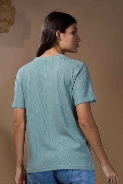 Women Find Your Balance Textured Cotton Relaxed  Fit T-Shirt: Sage