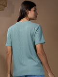 Women Find Your Balance Textured Cotton Relaxed  Fit T-Shirt: Sage