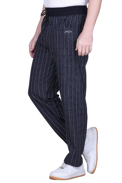 Jinxer Men’s Black Striped Straight-Fit Cotton Trackpant-Black