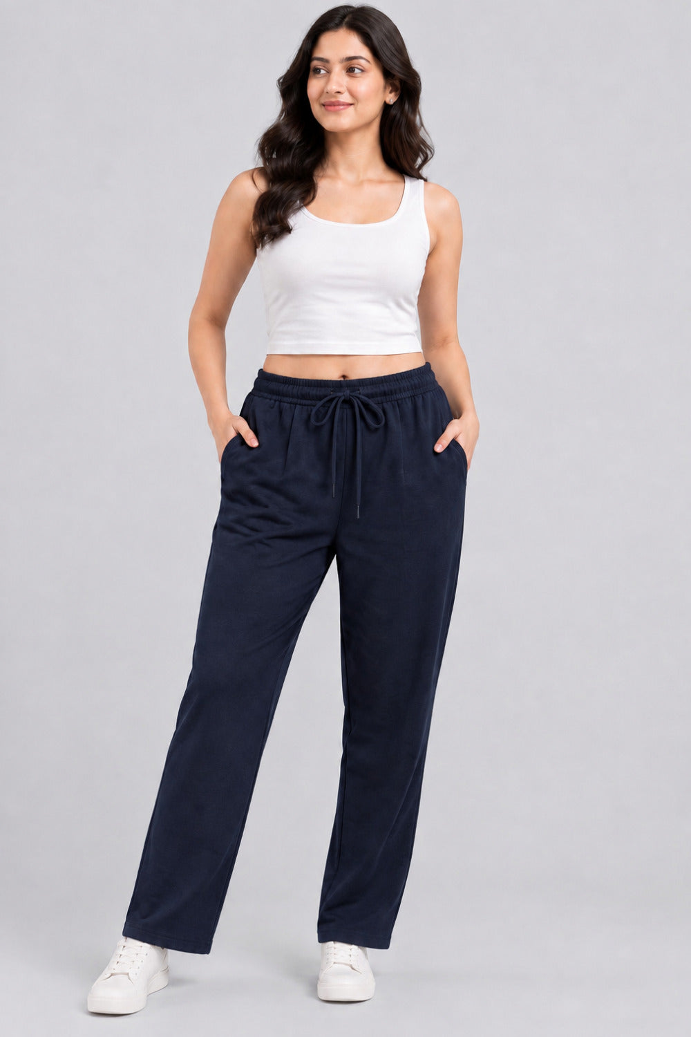 Cotton Regular Fit Lounge Pants For Women - Navy