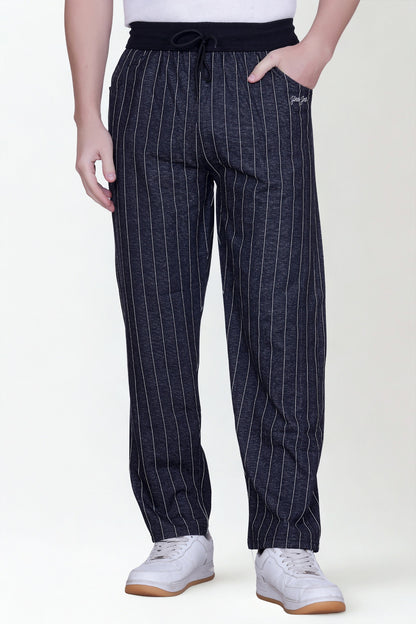 Jinxer Men’s Black Striped Straight-Fit Cotton Trackpant-Black