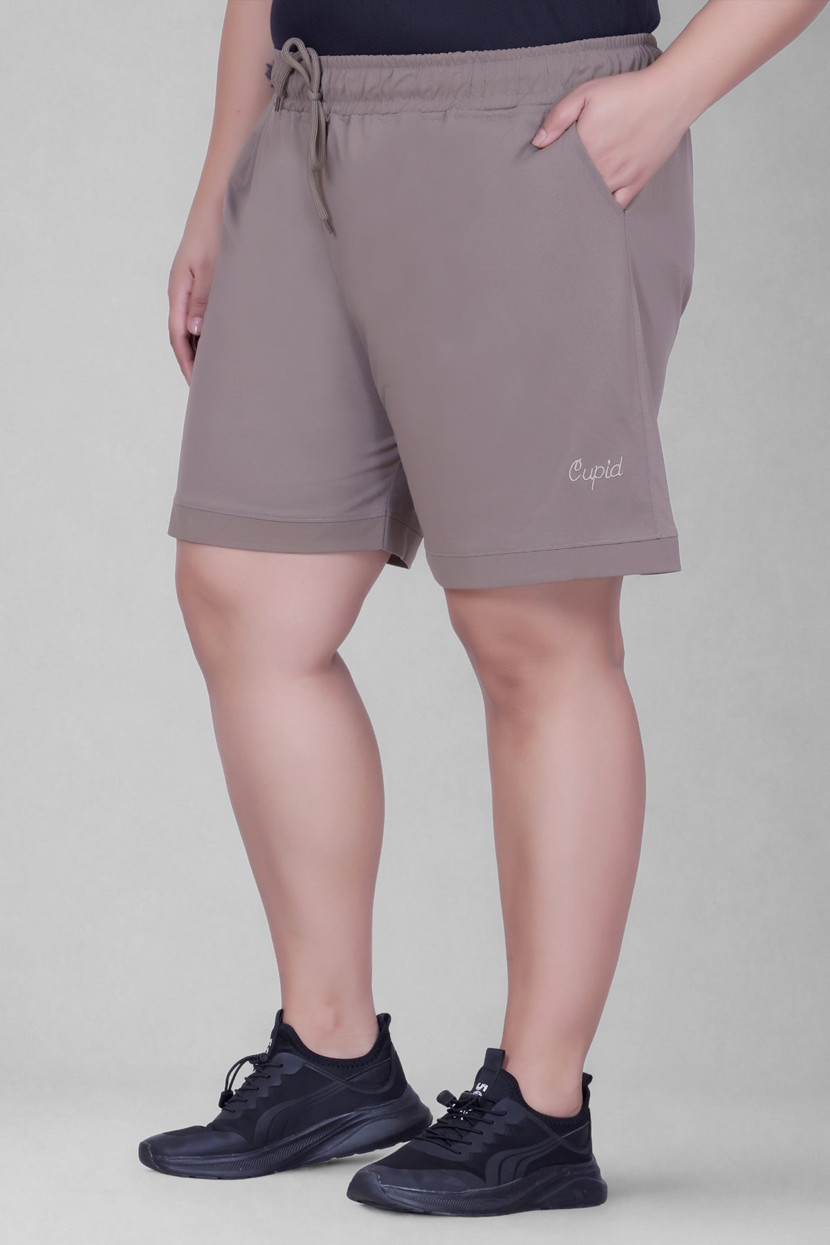 Women's High-Waisted Design Drawstring Waist Blended Regular Fit Shorts- Mocha