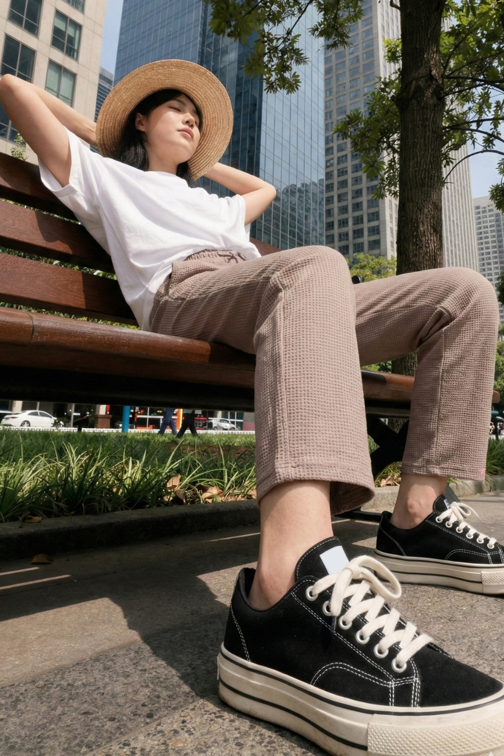 Women's High Rise Waffle Knit Track Pants-Mocha