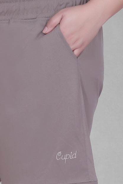 Women's High-Waisted Design Drawstring Waist Blended Regular Fit Shorts- Mocha