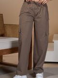 Women Smart Straight Fit Easy Wash Cotton Cargo Pants-Mocha