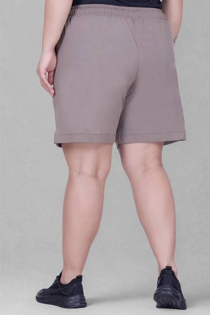 Women's High-Waisted Design Drawstring Waist Blended Regular Fit Shorts- Mocha