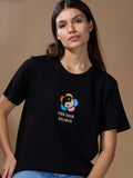 Women Find Your Balance Textured Cotton Relaxed  Fit T-Shirt: Black