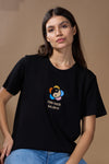 Women Find Your Balance Textured Cotton Relaxed  Fit T-Shirt: Black