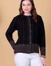 Fancy Jacquard Knit Cardigan -Black