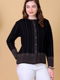 Fancy Jacquard Knit Cardigan -Black