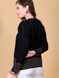 Fancy Jacquard Knit Cardigan -Black