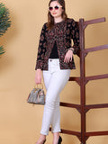 Black Jacquard Knit Warm Patterned Cardigan
