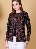 Black Jacquard Knit Warm Patterned Cardigan