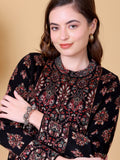 Black Jacquard Knit Warm Patterned Cardigan