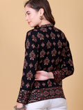 Black Jacquard Knit Warm Patterned Cardigan