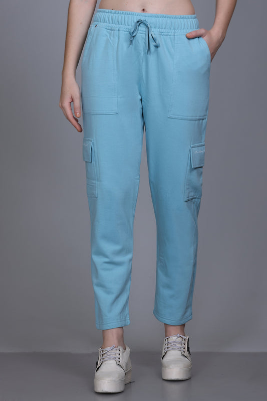 Plus Size Winters Cozy Fleece Cargo Pants For Women - Cyan