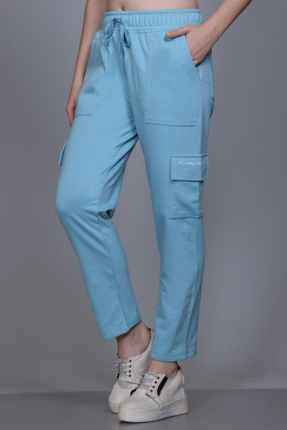 Plus Size Winters Cozy Fleece Cargo Pants For Women - Cyan