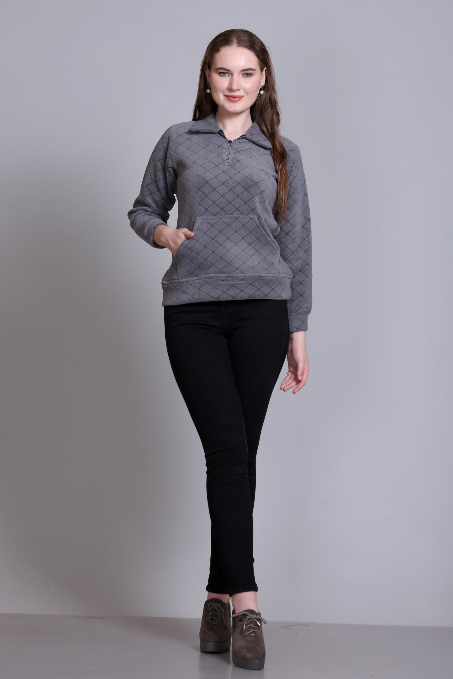 Winter Wear Cotton Fleece Teddy Sweatshirt-Grey