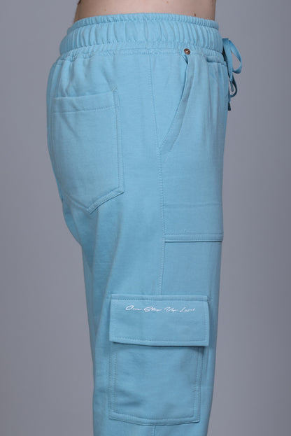 Plus Size Winters Cozy Fleece Cargo Pants For Women - Cyan