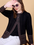 Jacquard Knit Warm Woollen Cardigan - Black