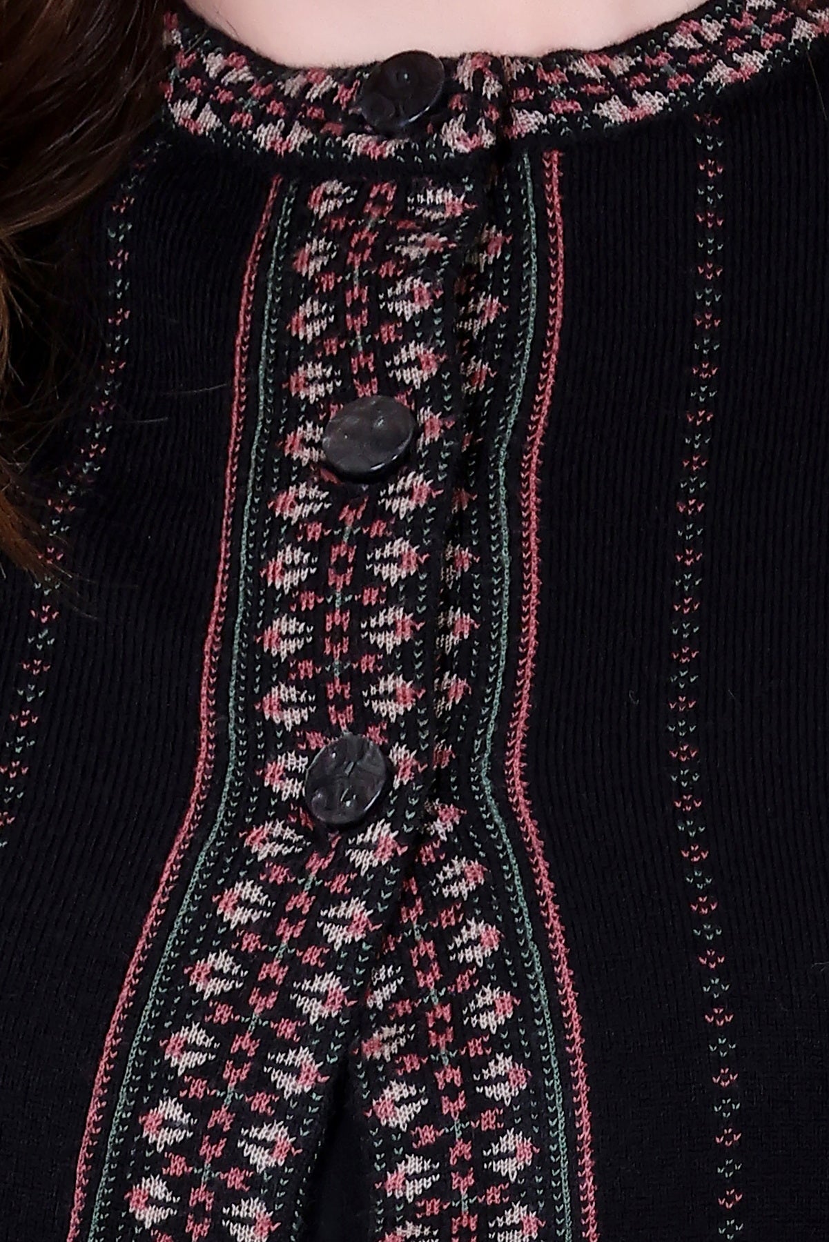 Jacquard Knit Warm Woollen Cardigan - Black