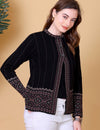 Jacquard Knit Warm Woollen Cardigan - Black