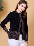 Jacquard Knit Warm Woollen Cardigan - Black