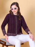 Fancy Jacquard Knit Cardigan -Wine