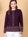 Fancy Jacquard Knit Cardigan -Wine