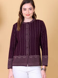 Fancy Jacquard Knit Cardigan -Wine