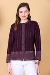 Fancy Jacquard Knit Cardigan -Wine