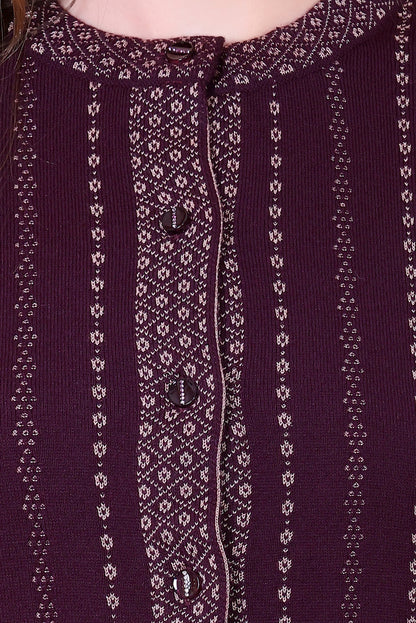 Fancy Jacquard Knit Cardigan -Wine