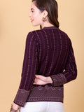 Fancy Jacquard Knit Cardigan -Wine