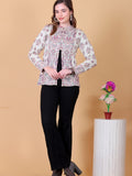 Jacquard Knit Warm Woollen Cardigan - Off White