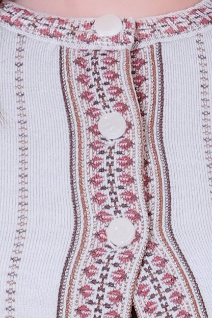 Jacquard Knit Warm Woollen Cardigan - White