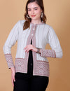 Jacquard Knit Warm Woollen Cardigan - White