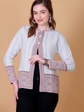 Jacquard Knit Warm Woollen Cardigan - White