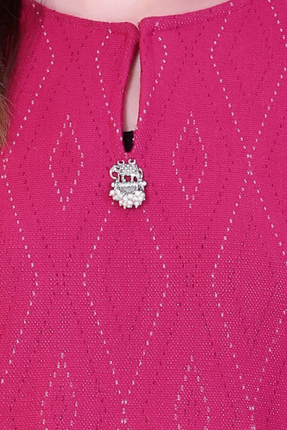 Hot Pink Knitted Woolen Winter Co-ord Set for Women | Diamond Knit Top & Bottom with Detailed Woven Border